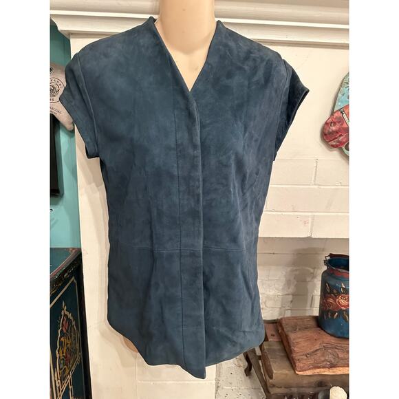 VINTAGE 80's TRUSSARDI DENIM BLUE SUEDE TOP 42 - Picture 5 of 11